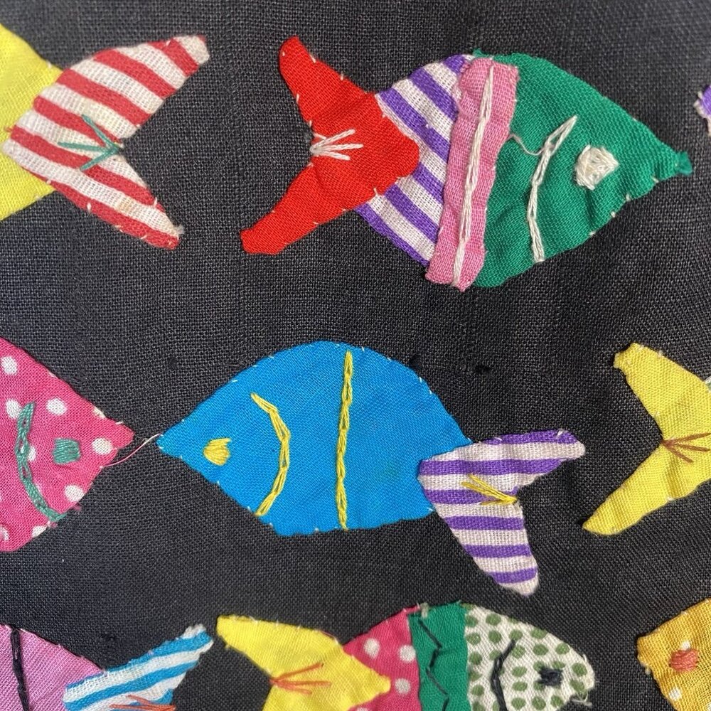 Vintage Artisan Fish Applique Vest M Folk Art to Wear Novelty Patchwork Colorful - Picture 9 of 15